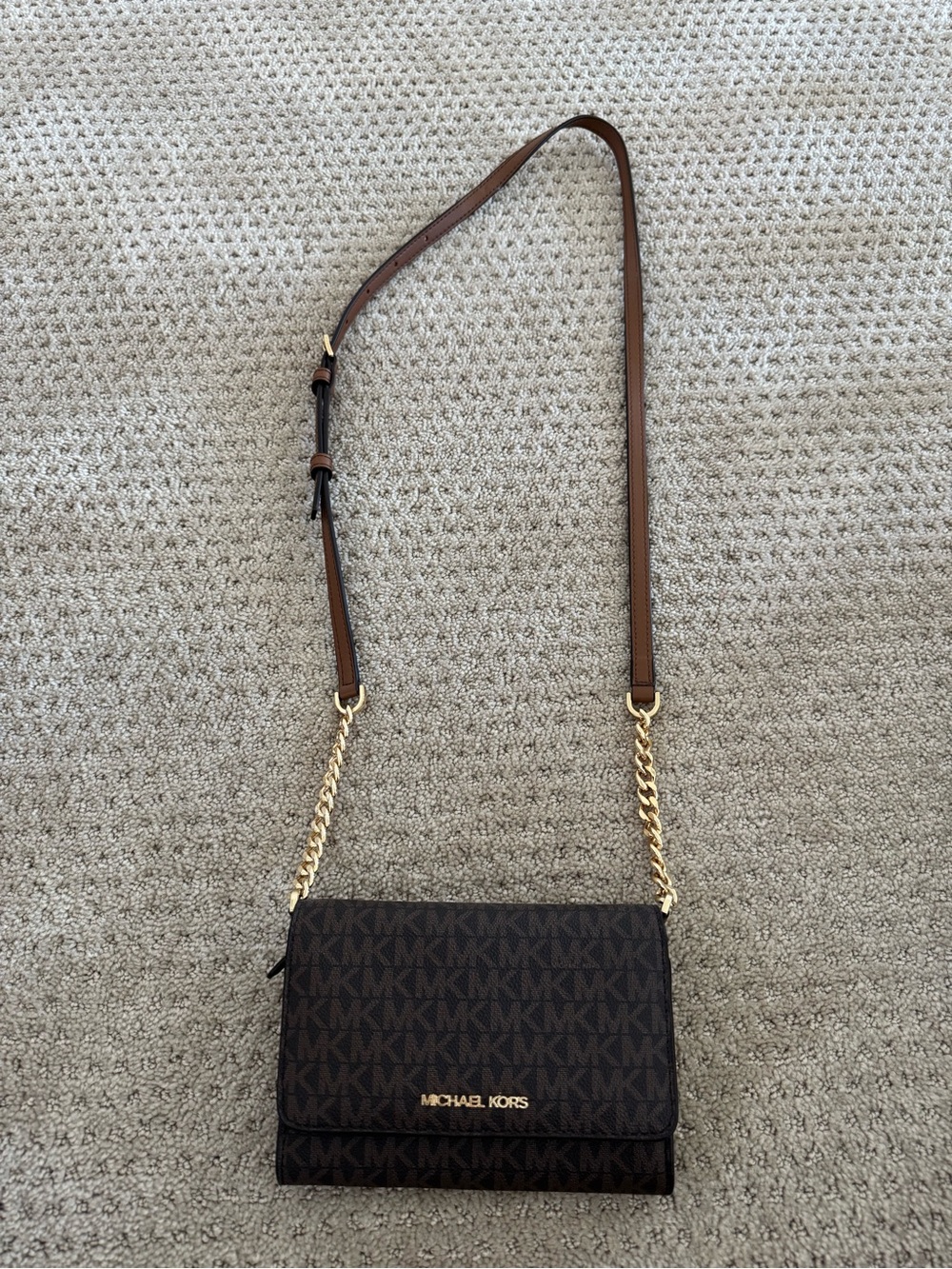 Michael Kors Dark Brown MK Logo Chain-Trim Crossbody